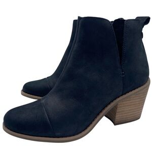 TOMS Womens Shoes Leather Booties Sz 6 Black Stacked Heel Casual Side Cut Ankle